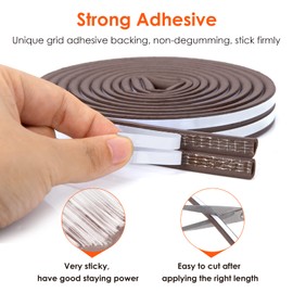 YOUSHARES 39.4 Feet Weather Stripping Seal Strip for Doors/Windows, Self-Adhesive Backing Seals Large Gap， Easy Cut to Size (39.4 Ft/12m, Brown)