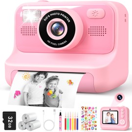 Subtail Kids Camera Instant Print - 2.4'' Instant Camera for Kids with 32GB Card | 3 Rolls Print Paper - 1080P Selfie Kids Digital Cameras - Birthday Kids Toys Gifts for Girls Boys Aged 3-12 - Pink