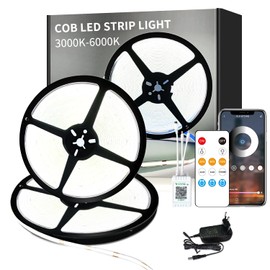 Yeewhale 30 m Dimmable COB LED Strip 6000 K White 24 V Flexible COB LED Strip Set, App Control with Remote Control, Bright Under-Unit LED Light for Home Party DIY Decoration