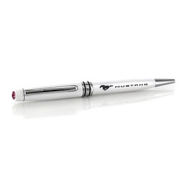 Ford Luxurious glossy pearl white Mustang ballpoint pen enriched with 6mm rose pink crystal. Silver-trimmed metal plating pen with a sturdy clip.