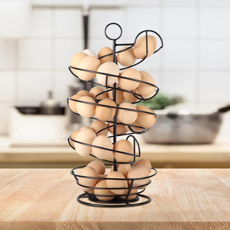 QUTREY Black Metal Egg Skelter with Storage Basket, Spiral Design
