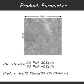 Grey Peel and Stick Waterproof Floor Tiles Vinyl Marble Look Sticker 12"x12", Self Adhesive and Waterproof Sticker on Floor for Bathrooms, Bedrooms, Living Rooms, and Kitchens (20Pack, 5864White)