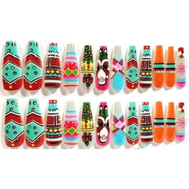 Have A Holly Jolly All Season Glossy Long Coffin Press On Nails - 24 Pieces - Artificial Nail Kit - Christmas Nails