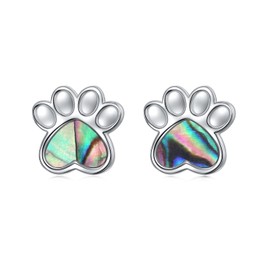 S925 Sterling Silver Jewelry Puppy Dog Cat Pet Paw Print Abalone Shell Stud Earrings Gifts for Women