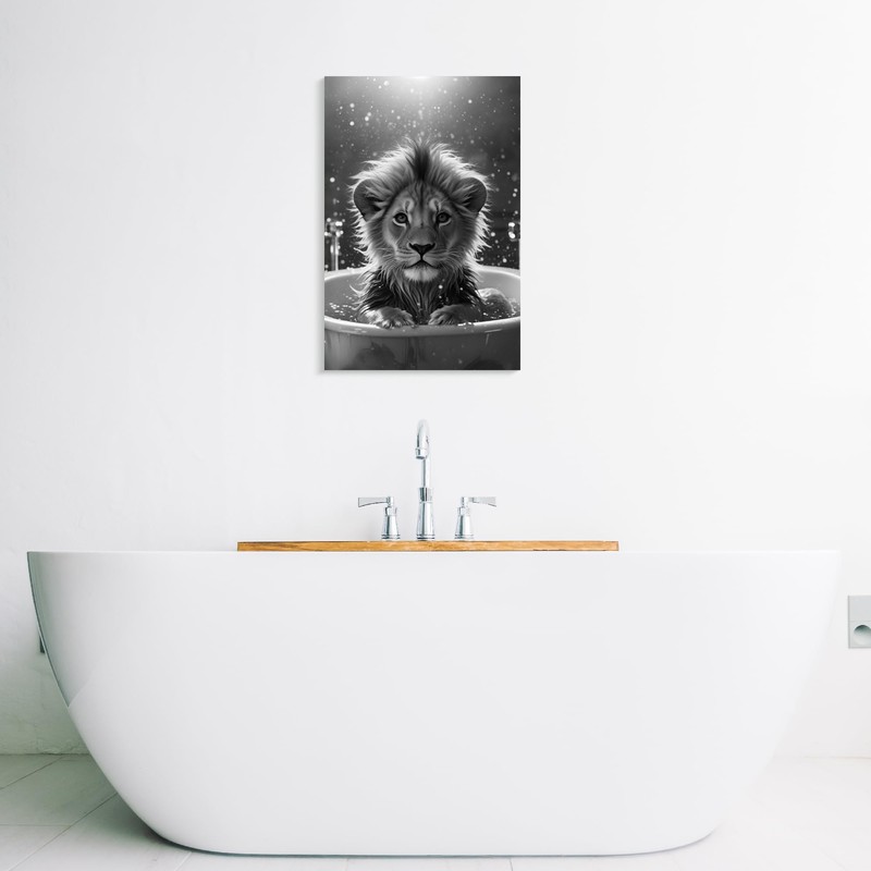 Lion Wall Art for Bathroom, Black and White Canvas Wall