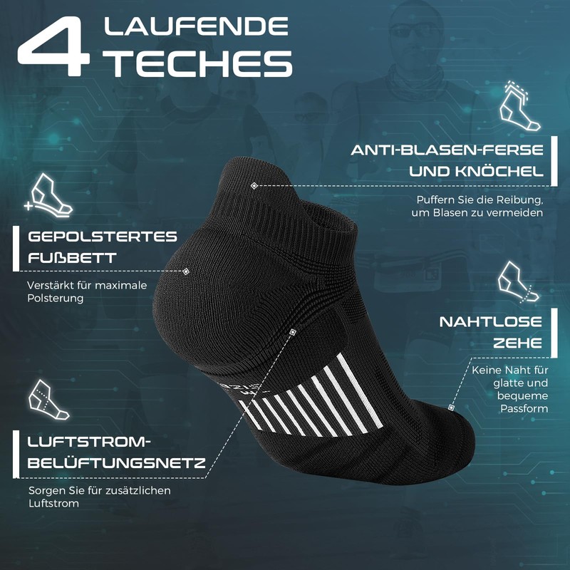 Rahhint 5 Pack Short Running Socks, black, 42 - 47