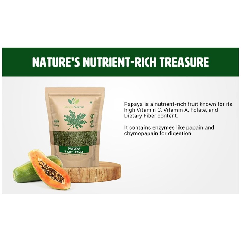 Papaya Leaf Tea 8 Oz(Crushed, Dried, 8 OZ), Dried from