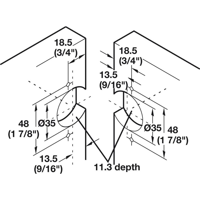 Heavy Duty Adjustable Concealed Pie-Cut Corner Cabinet Door Hinge, Full