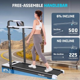 Folding Walking Pad with Handle Bar 300lb+ Capacity Under Desk Treadmill for Gym