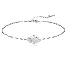 HPQQ Opal Anklet for Women 925 Sterling Silver Natural White Opal Stone Ankle Bracelet Beach Chain Anklet October Birthstone Jewelry Anniversary Birthday Christmas Gifts for Women
