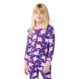 Hatley Girls Organic Cotton Long Sleeve Printed Pajamas, Rainbow Winged Unicorns, 6 Years