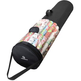 Freegrace Gift Warp Organizer | Large 9" x 40.9" Wrapping Paper Rolls Storage Bag | Tearproof & Space Saving Under Bed Gift Bag Organization (Black)