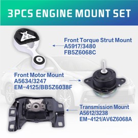 YBDDZH Engine Motor and Transmission Mount Kit Compatible with 2016-2019 Ford Explorer 2.3L L4 Turbocharged Automatic Transmission,Replace OE A5634 BB5Z6038F A5917 FB5Z6068C A5875 BB5Z6038G Set of 3