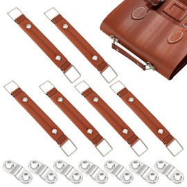 WADORN Pack of 6 Leather Luggage Parts Handle, 5.75" Luggage Handle Pull Repair Replacement Luggage Suitcase Handle for Suitcase Password Box Replacement Carry Strap Short Briefcase Handle, Brown