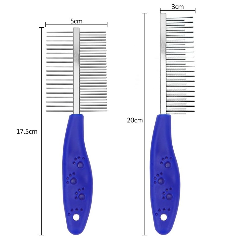 Pack of 2 Dog Combs, Cat Comb, Double-Sided Metal Rounded