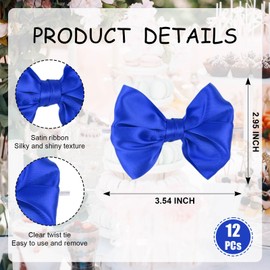 NUVCELKA 12 Pcs Blue Satin Ribbon Bows for Gift Wrapping Treat Bags Cupcake Decorating Premade Twist Tie Bow Birthday Party Favors Boy Celebration Decor