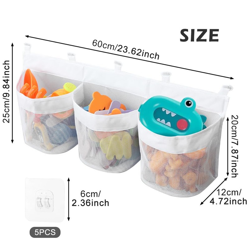 60cm Mesh Bath Toy Storage Organizer with 3 Large Compartments