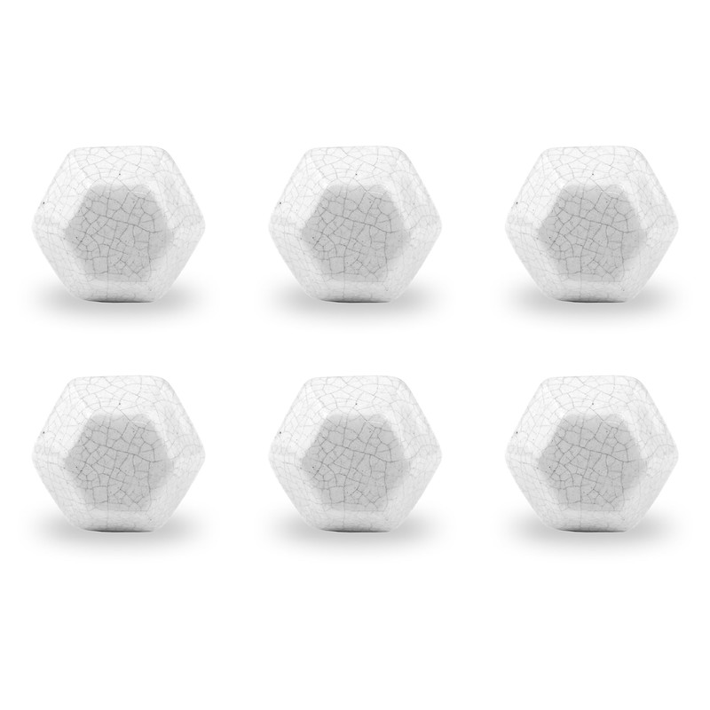 ETHNICITI Pack of 6 Hexagonal White Crackle 40mm Ceramic Door