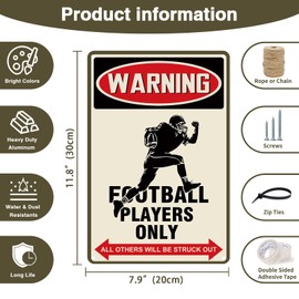 KADEZIA Vintage Football Players Only Metal Sign - 8x12 Inch Aluminum Sports Room Decor for Boys, Man Cave Wall Art, Durable Outdoor/Indoor Gifts for Kids 8-12 (073)