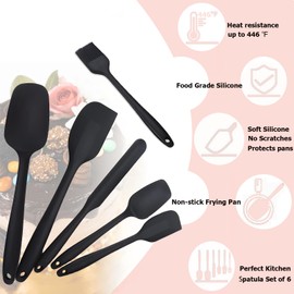 JORMEY Black Kitchen Spatula, 6-Piece Silicone Cooking Utensil Set - Stainless Steel Core & Ergonomic Grip | 446°F Heat Resistant, Non-Scratch Design for Baking & Stovetop