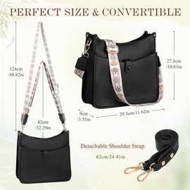 RAVUO Crossbody Bag for Women, Designer Faux Leather Hobo Shoulder Bag and Handbags with 2 Retro Straps for Shopping,Work,Travel,Black