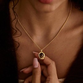 Moonffay Natural Tiger Eye Necklace, Gold Stone Pendant Necklace, Vintage Gemstone Jewelry, Chunky Statement Wedding Prom Minimalist Boho Necklace