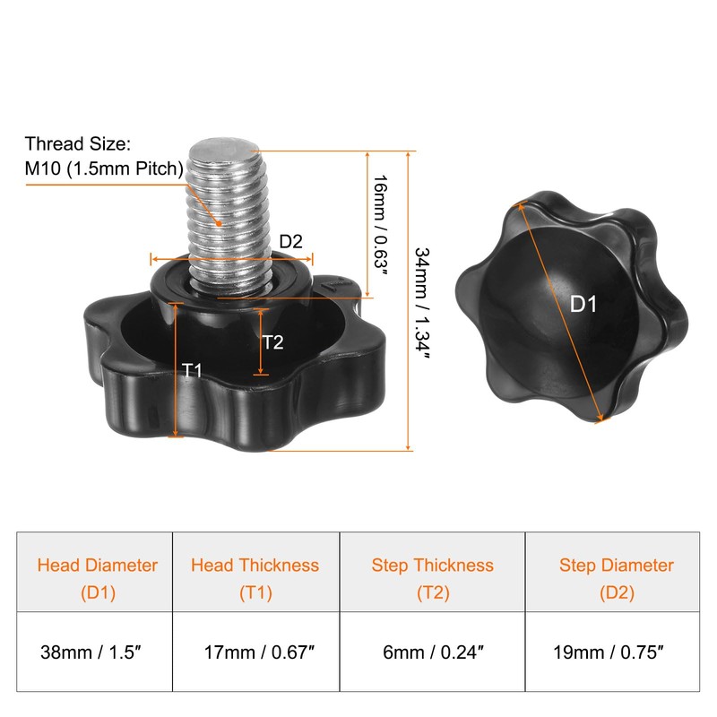 sourcing map 8pcs Star Knobs M10 x 16mm 304 Stainless