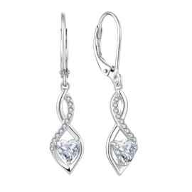 BELRYO Leverback Earrings Women Infinity Dangle Drop Earrings 925 Sterling Silver Cubic Zirconia Heart Earrings Christmas Jewelry for Women Wife Her April Birthstone White Color