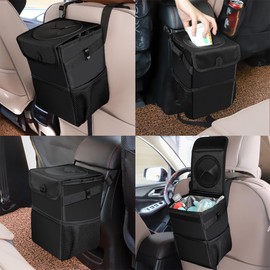 JNNJ Car Rubbish Bin, Foldable Oxford Fabric, Leak-proof Rubbish Bin, Car Bin with Lid, Adjustable Strap, Foldable and Portable Waterproof Car Bin