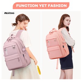 MUSEVOS Trendy Casual Backpack with Solid Color, Water Resistence School backpack for Girls, Teen Bookbag for Women, Purple