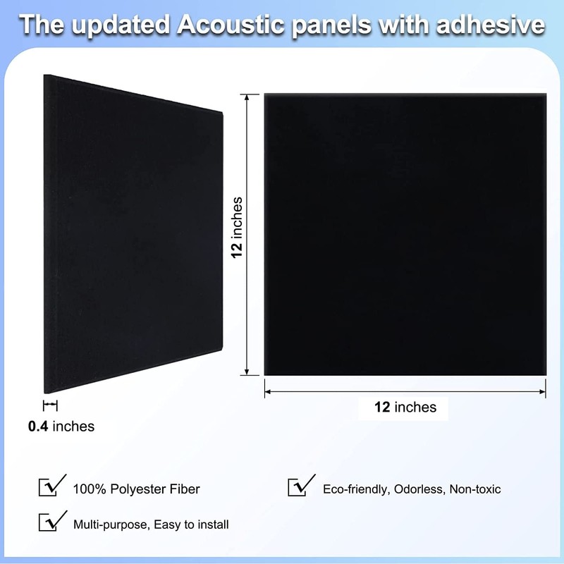 18 Pack Black Acoustic Panels 12"X12"X 0.4"Sound Absorbing Panel Wall