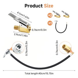 Wefaly 2 x 8 mm car valve lever plug, 40 cm tyre inflator hose valve extension set, car valve lever plug, air chuck valve adapter, tyre inflation hose for car, bicycle, motorcycle, compressor