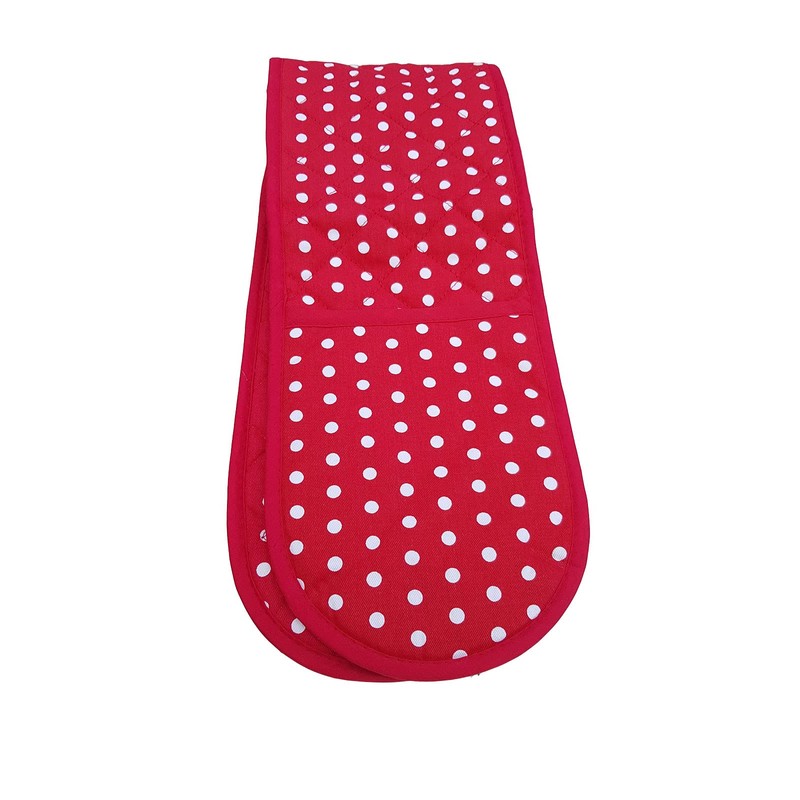 Mals Double Oven Gloves, Red with white spots 100% Cotton