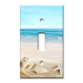 Art Plates - 1 Gang Toggle Metal Decorative Metal Wall Plate - One Gang Light Switch Plate Cover - Seashells on the Beach (Made in USA)