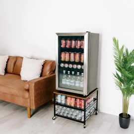 Mini Fridge Stand with Storage, Fridge Table, Beverage Refrigerator Stand, Dorm Fridge Cart, Microwave Stand, Nightstand, Kitchen Storage Organizer, End Table, Record Player Stand