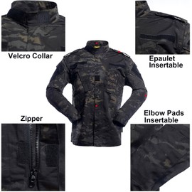 SANYETS Tactical Suit,Military Pants and Jacket,Cap Gloves Balaclava Set,Black Camouflage Uniform Men's Airsoft Gear