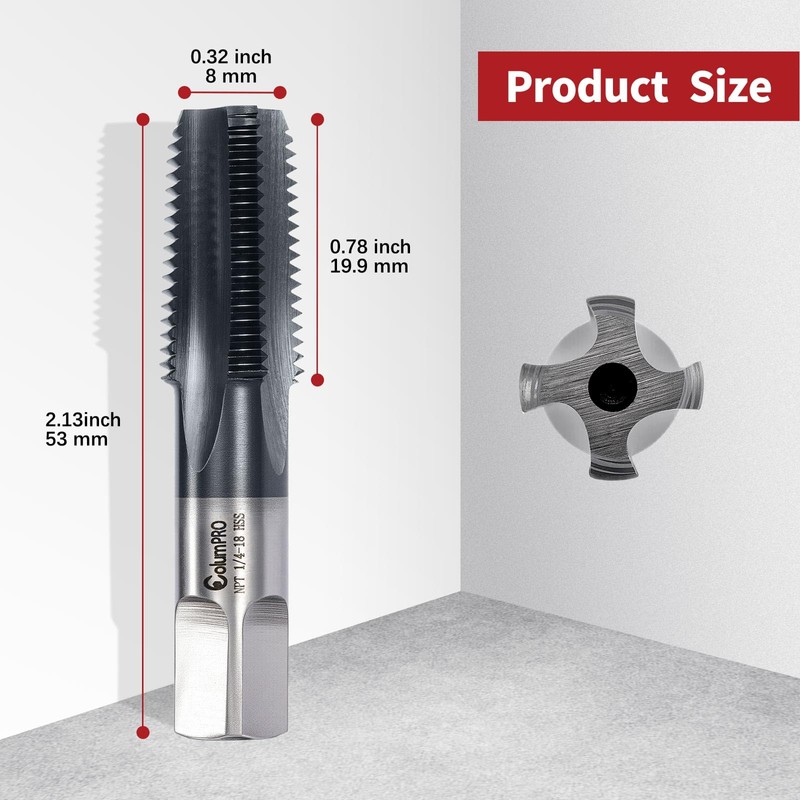 ColumPRO 1/4”-18 NPT Pipe Tap, High-Speed Steel Thread Tap with