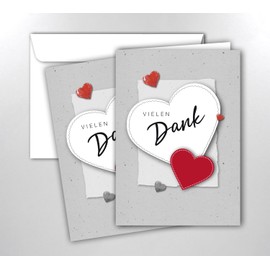 RotfuchsDesign 12 Thank You Cards with Heart Thank You Cards with Envelopes Folding Cards Set Birthday Wedding Confirmation Communion Anniversary Farewell DIN A6 Blank