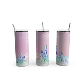 TeesAndTankYou Pink Crystals Skinny Tumbler 20oz Travel Coffee with Lid and Straw Stainless Steel Insulated Hot or Cold