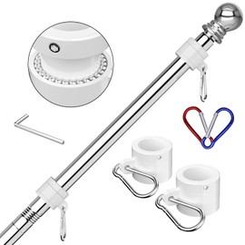 ZMTECH Flag Pole Kit, 6FT Tangle Free Flag Pole for Outside House, Flagpoles for Boat Truck without Bracket (Silver)