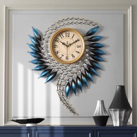 Crystal Metal Wall Clock Silent Non Ticking - 26"×21" Quality Quartz Battery Operated, Decorative for Kitchen, Living Room, Bedroom, Bathroom, Bedroom, Office