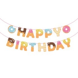 Donut Party Supplies - Donut Happy Birthday Banner - Donut Themed Party Tea Party Birthday Baby Shower Wall Decoration