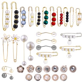 35pcs Pearl Brooch Pins, Glossy Faux Pearl Brooch Pins Decorative Safety Pins Rhinestone Fashion Brooch and Pins Sweater Shawl Pins for Women Girls Clothing Decoration Accessories