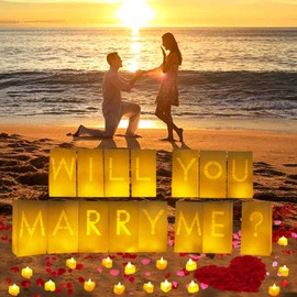 ARIKJ Will You Marry Me Light Up Letters Luminary Bags, Marry Me Sign Banner, Romantic Proposal Decoration Kit with 30PC Bright LED Candles and 2000PC Fake Rose Petals