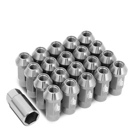 J2 Engineering 7075 Aluminum Silver M12 x 1.5 20Pcs L: 50mm Open End Lug Nut w/Socket Adapter