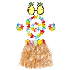 ATSNOSH Hawaiian Hula Set, Hawaiian Party Fancy Dress Costume, 40 cm Hawaiian Grass Skirt, Pineapple Sunglasses, Hawaiian Garlands Bracelets, for Beach Party, Tropical Party Decoration (B)