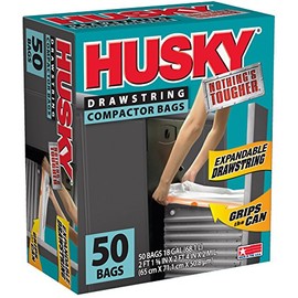 Poly America Husky HK18XDS050W Drawstring Compactor Bag 50 ct., 18 Gallon