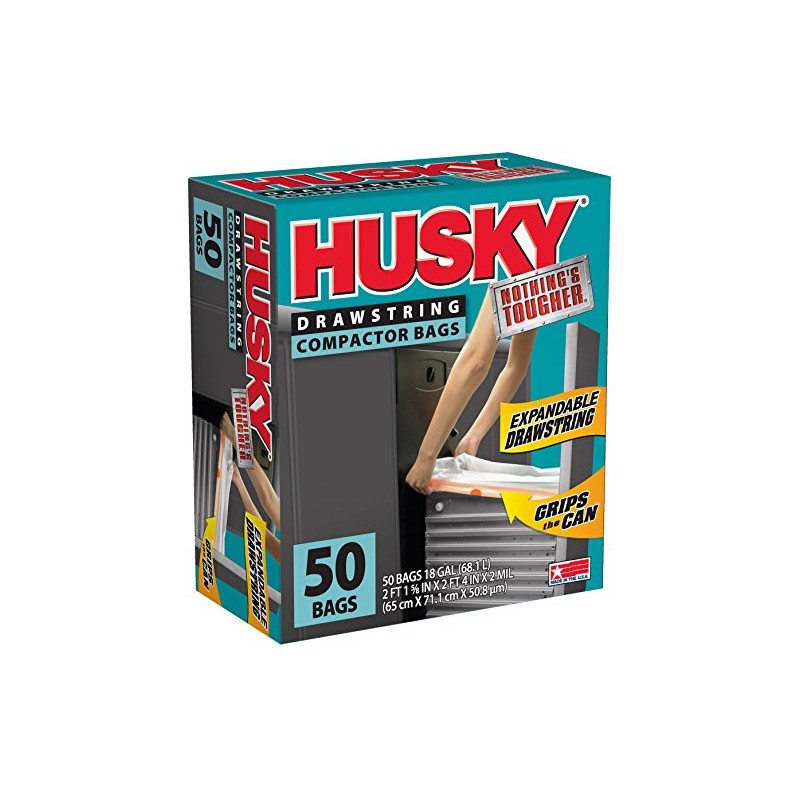 Poly America Husky HK18XDS050W Drawstring Compactor Bag 50 ct., 18