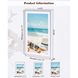 DLQuarts 13x19 Floating Picture Frame for 11x17/11x14 Photos, 2-Pack Solid Wood Double Plexiglass Wall Art Frames, Any Size Photo up to 13x19 Display, White