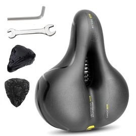 Hmfmdy Bicycle Saddle, Bicycle Saddle with Double Spring, Ergonomic Bicycle Saddle with Waterproof Cover & Wrench for Mountain Bike, Road Bike, Exercise Bike, E-Bike, Bicycle Seat, Yellow